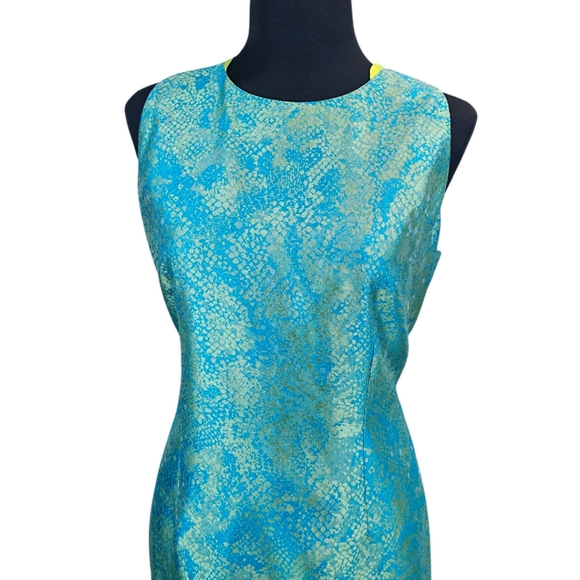 Elie Tahari Silk Blend Iridescent Teal and Green Sleeveless Sheath Dress Sz 10 - Picture 6 of 16